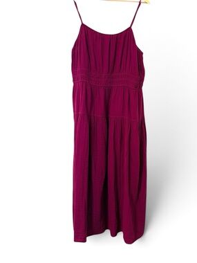 Old Navy Cami Tiered Gauze Dress 100% Cotton Drop Waist Size XL Pockets